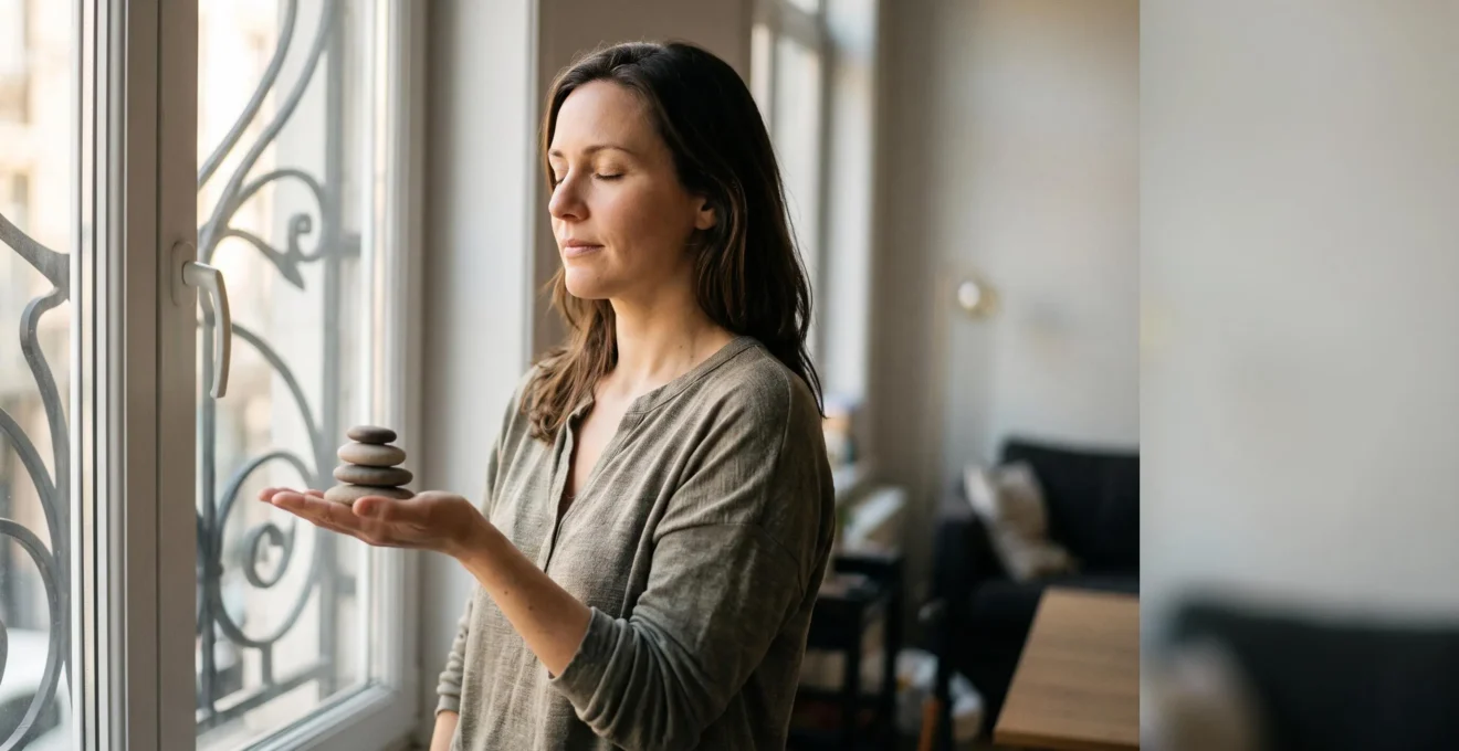 Femme sereine dans une lumière douce, symbolisant l'équilibre retrouvé grâce au bien-être holistique